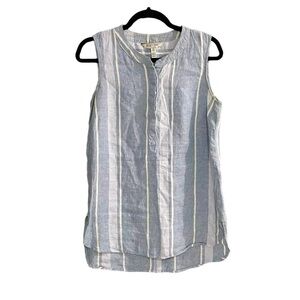 ELLEN TRACY Linen Sleeveless Blouse Striped
Blue White M